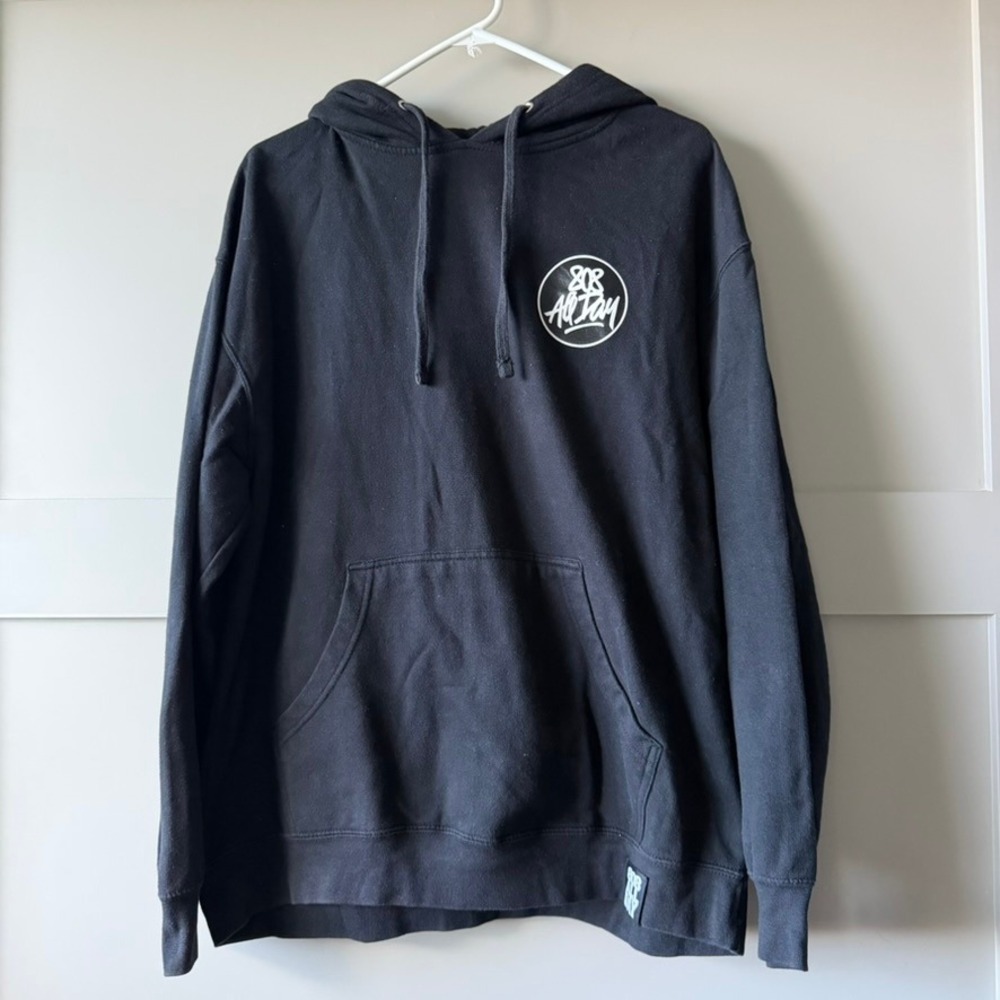 808 All‎ Day Hoodie Mens L Black Hawaii Streetwear Graphic Pullover Sweatshirt